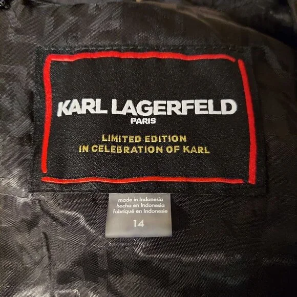 ☆☆SOLD☆☆ Karl Lagerfeld Paris Women's Puff-Sleeve Black Taffeta A-Line Dress - Picture 9 of 10